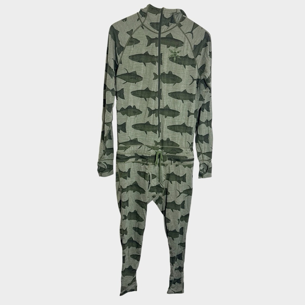 AIRBLASTER CLASSIC NINJA SUIT Olive Fish S Ski Base layer Camping Merino Wool